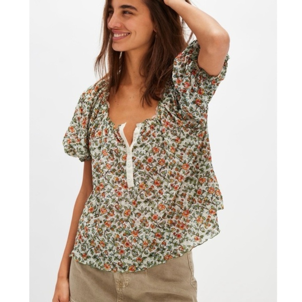 Free People Astra Peasant Top Women's Blouse Colorful Daisy Combo XL Femme